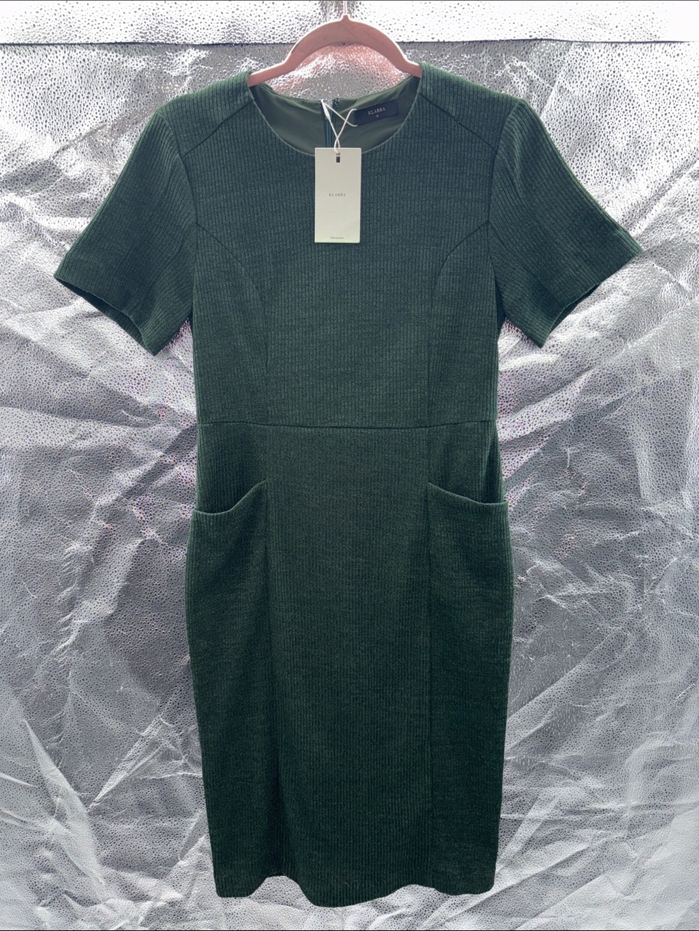Club Monaco Dark Green Short-Sleeve Midi Sheath Dress